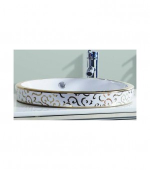 حوض مغسلة بورسلان ديكور مدور ذهبي  صيني 44 × 44 سم   # 9615/201417